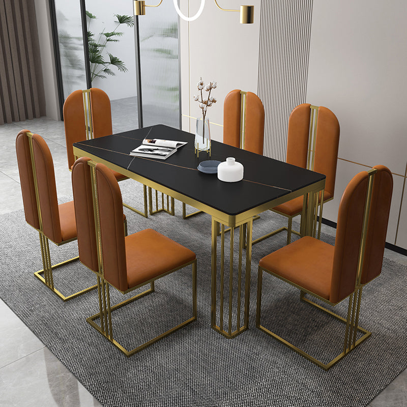 Glam Style Stone Top Dinette Table Gold Base Dining Table for Living Room