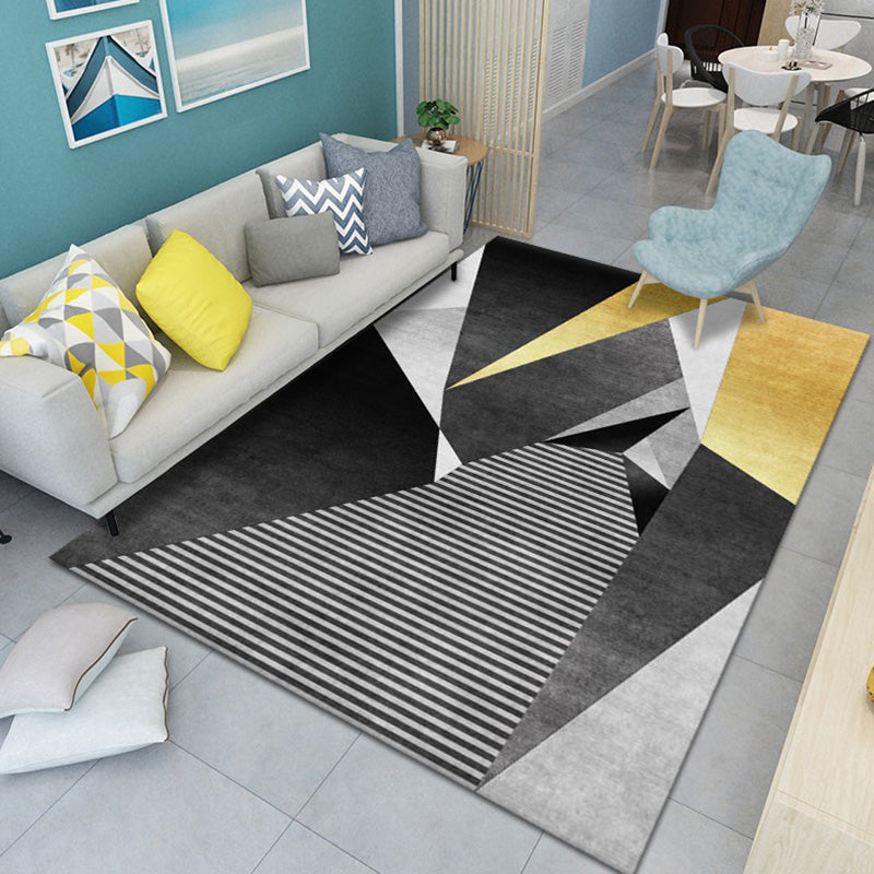 Grey Modern Rug Polyester Hexagon Rug Washable Rug for Drawing Room