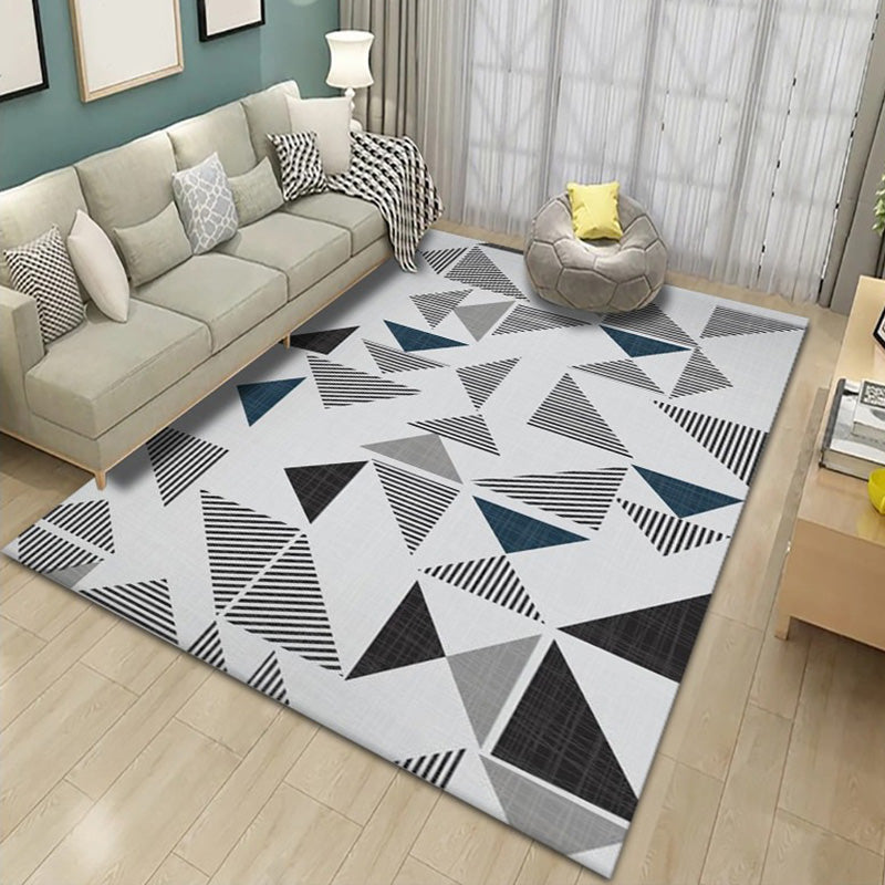 Grey Modern Rug Polyester Hexagon Rug Washable Rug for Drawing Room