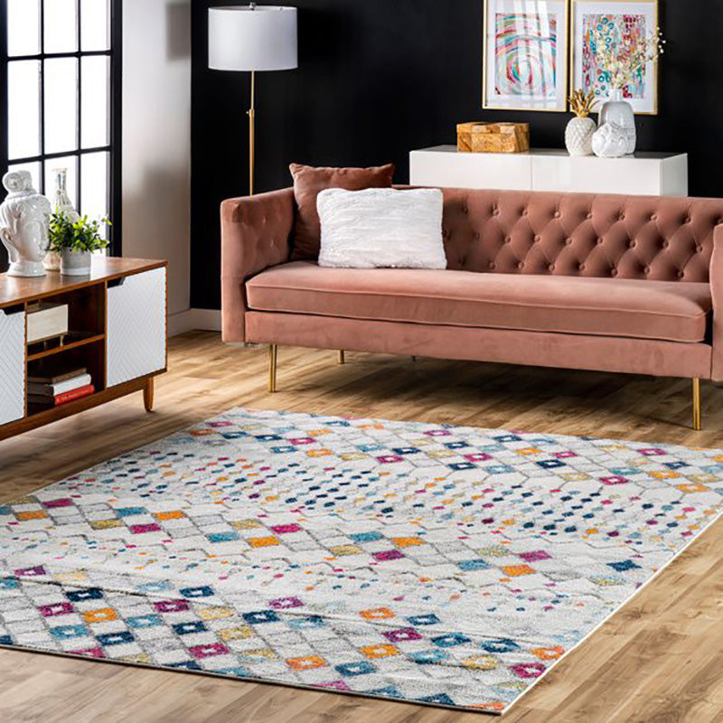 Beiger Vintage-Teppich, grafischer Polyester-Teppich, rutschfester Teppich für die Inneneinrichtung
