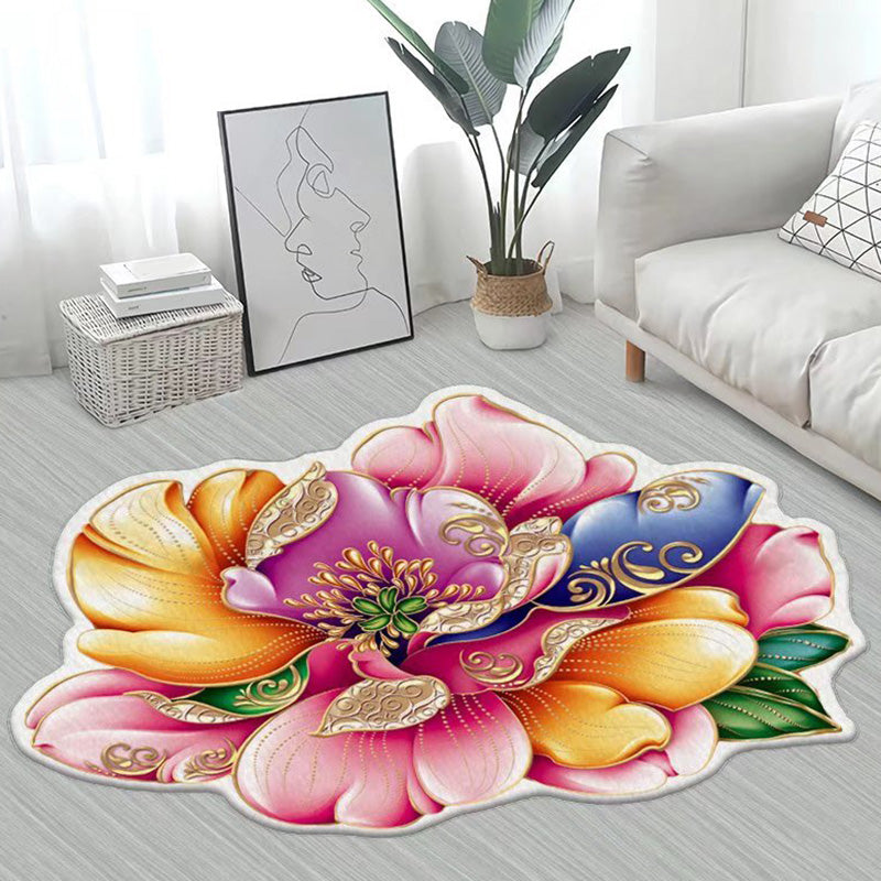 Yellow Flower Carpet Polyester Casual Carpet Washable Rug for Living Room