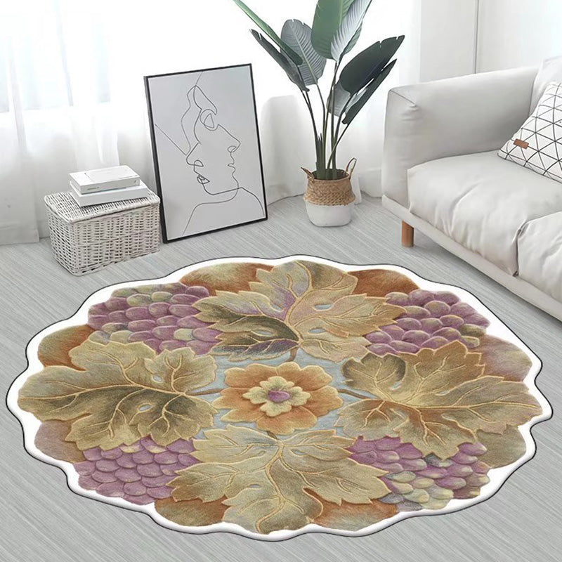 Yellow Flower Carpet Polyester Casual Carpet Washable Rug for Living Room