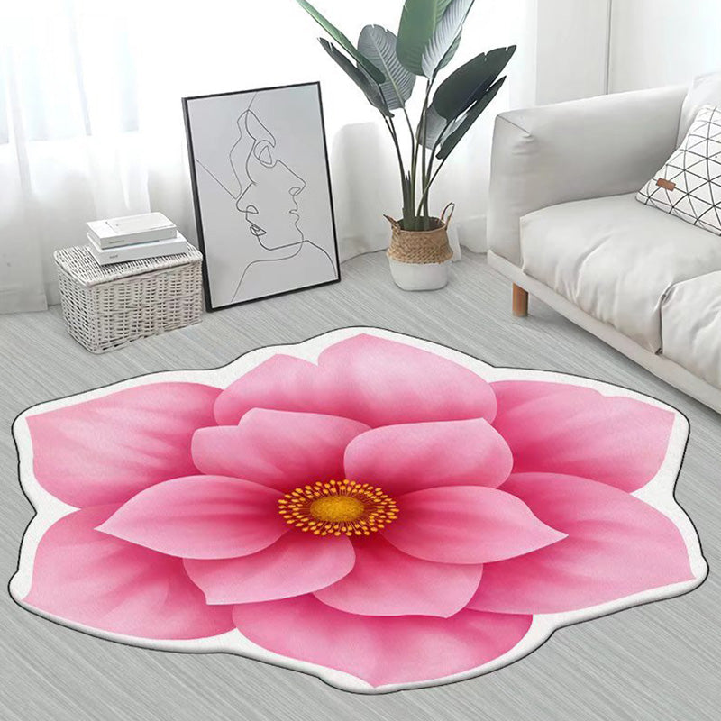 Yellow Flower Carpet Polyester Casual Carpet Washable Rug for Living Room