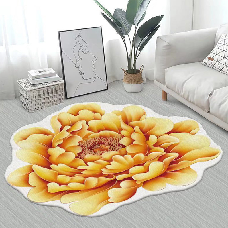 Yellow Flower Carpet Polyester Casual Carpet Washable Rug for Living Room