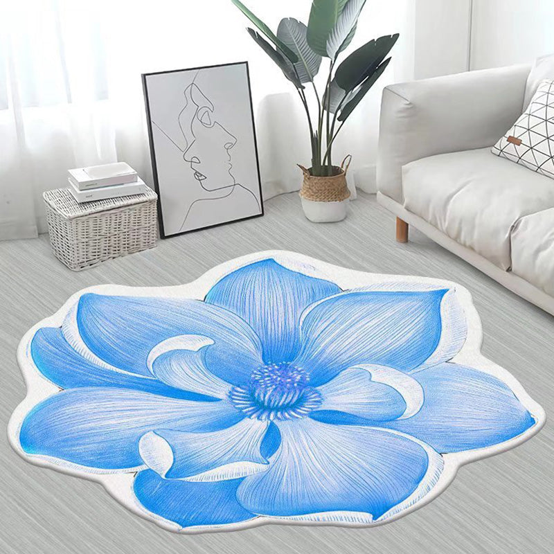 Yellow Flower Carpet Polyester Casual Carpet Washable Rug for Living Room