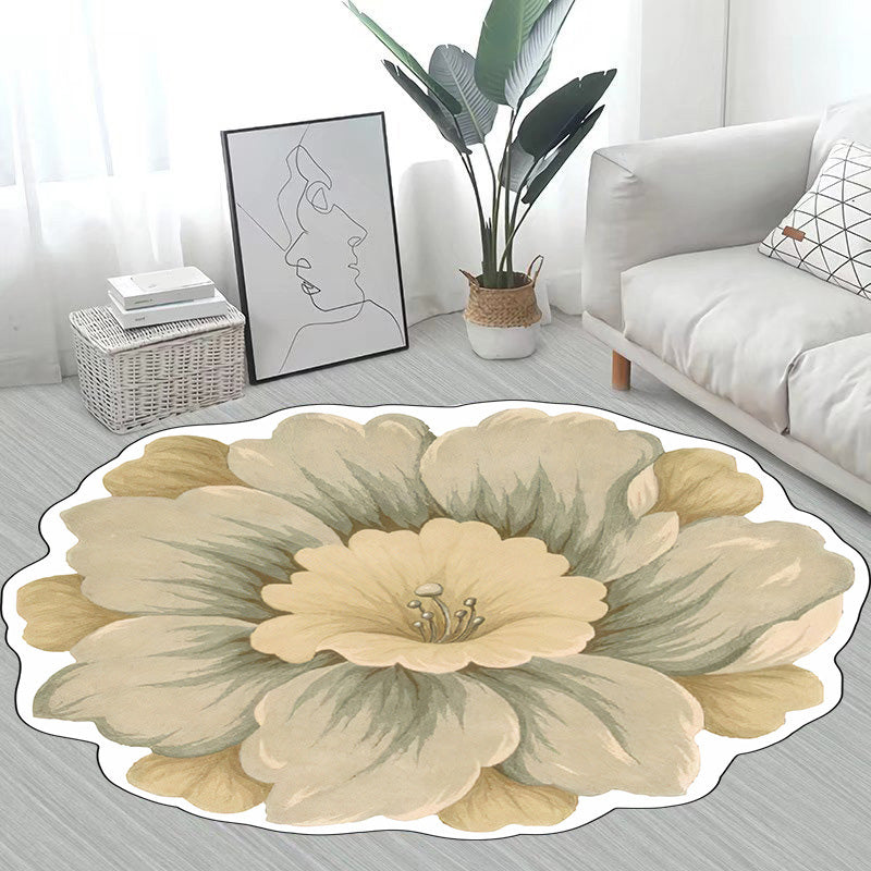 Yellow Flower Carpet Polyester Casual Carpet Washable Rug for Living Room