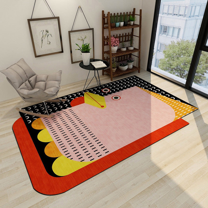 Red Simple Rug Polyester Cock Area Rug Stain Resistant Rug for Living Room