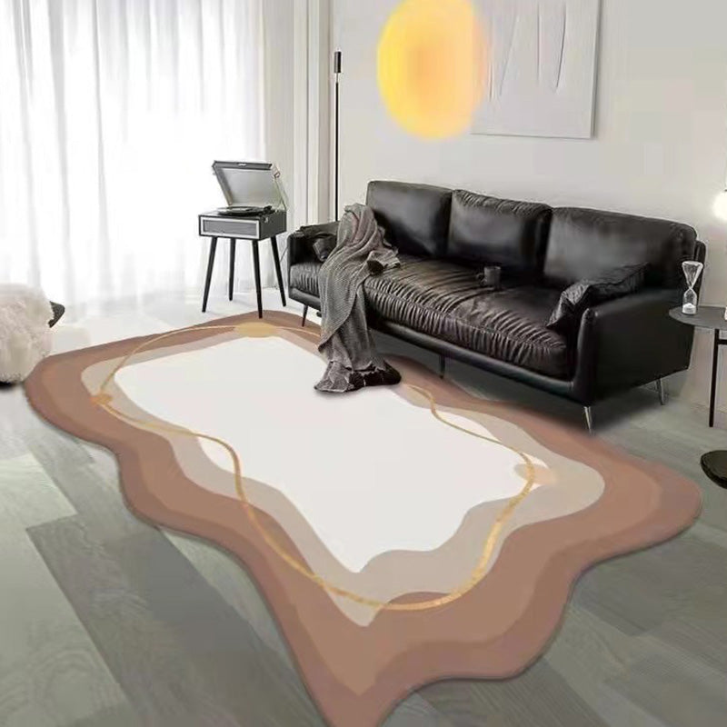 Brown Casual Rug Polyester Contrast Color Indoor Rug Non-Slip Backing Rug for Living Room