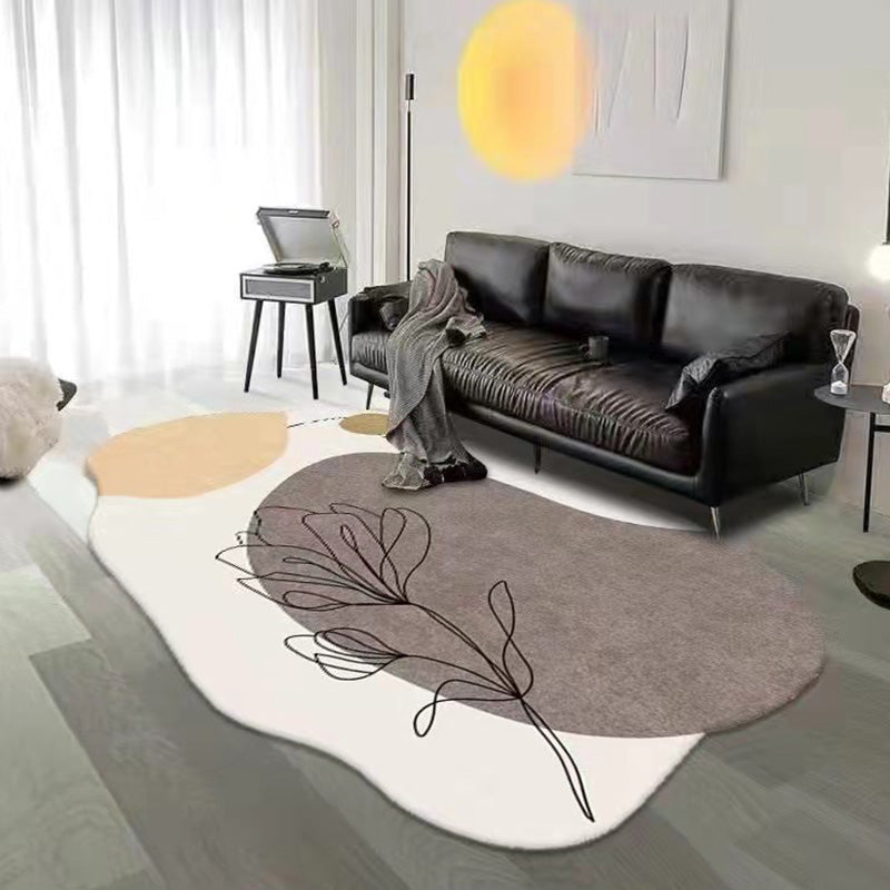 Brown Casual Rug Polyester Contrast Color Indoor Rug Non-Slip Backing Rug for Living Room