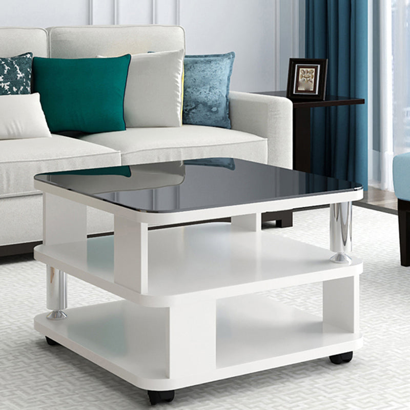 Nordic Glass Top Coffee Table Square Cocktail Table with Caster