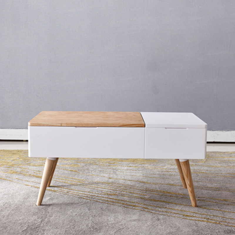 Retangular Natural Wood 4 Legs Coffee Table 1 Single Modern Cocktail Table with Drawers