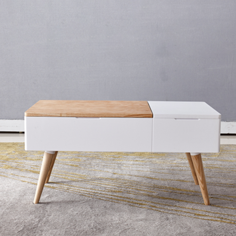 Retangular Natural Wood 4 Legs Coffee Table 1 Single Modern Cocktail Table with Drawers
