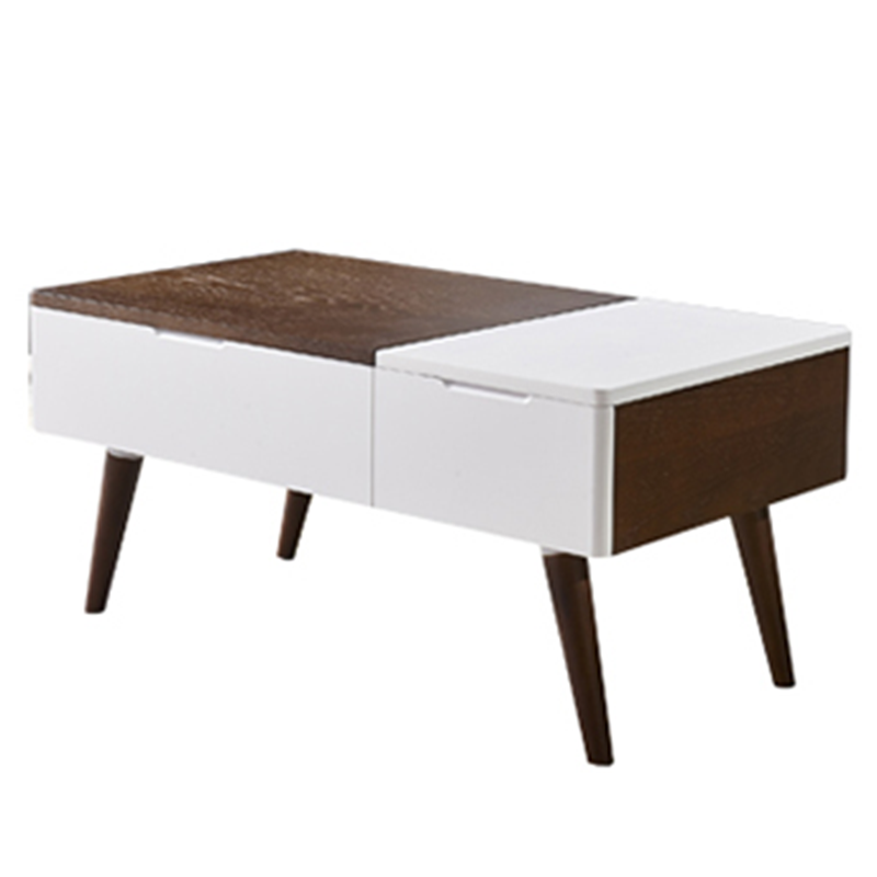 Retangular Natural Wood 4 Legs Coffee Table 1 Single Modern Cocktail Table with Drawers