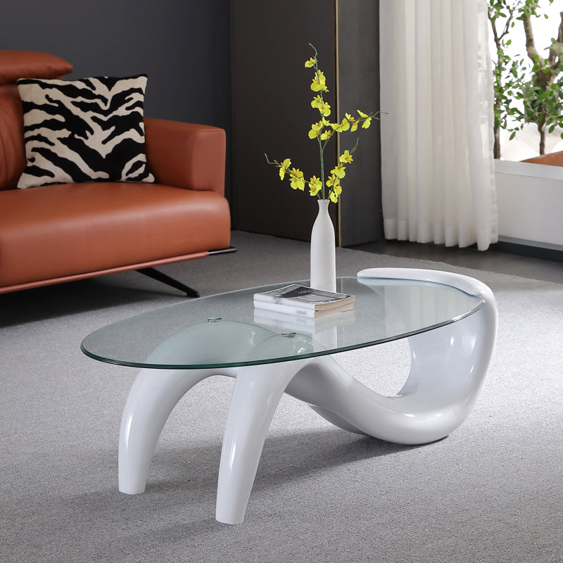 Abstract Coffee Table Contemporary Glass 15.7" Cocktail Table