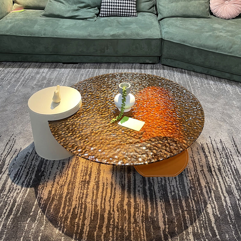 2 Legs 1 Single Coffee Table Modern Glass Cocktail Table in Clear