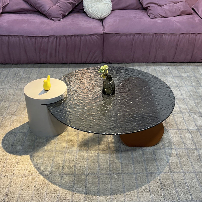 2 Legs 1 Single Coffee Table Modern Glass Cocktail Table in Clear