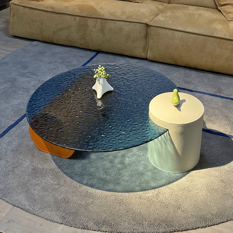 2 Legs 1 Single Coffee Table Modern Glass Cocktail Table in Clear