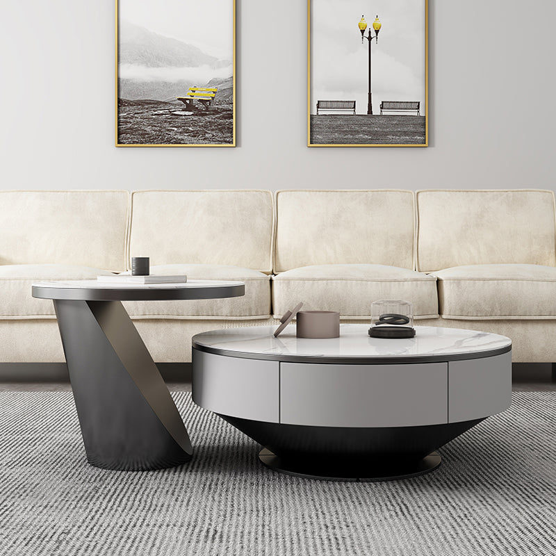 Modern Marble Drum Coffee Table Round Cocktail Table in white