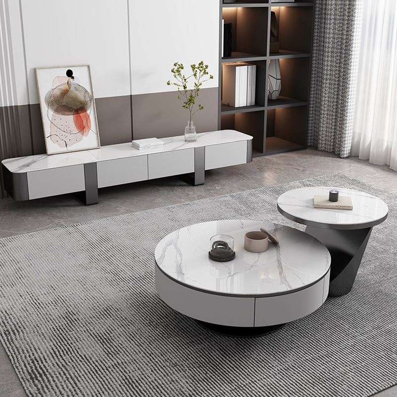 Modern Marble Drum Coffee Table Round Cocktail Table in white