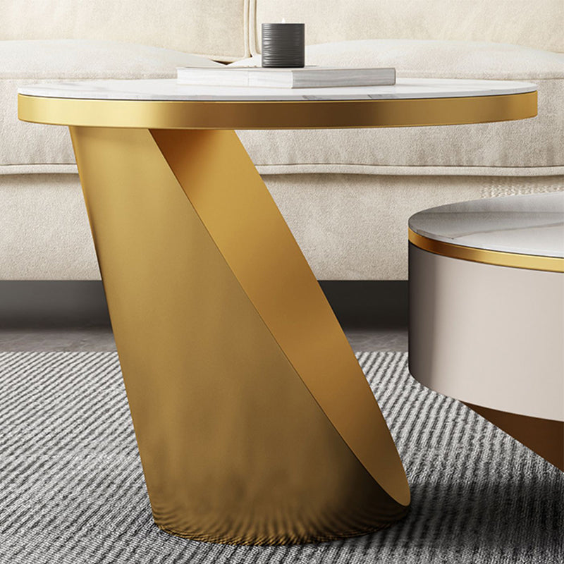 Modern Marble Drum Coffee Table Round Cocktail Table in white