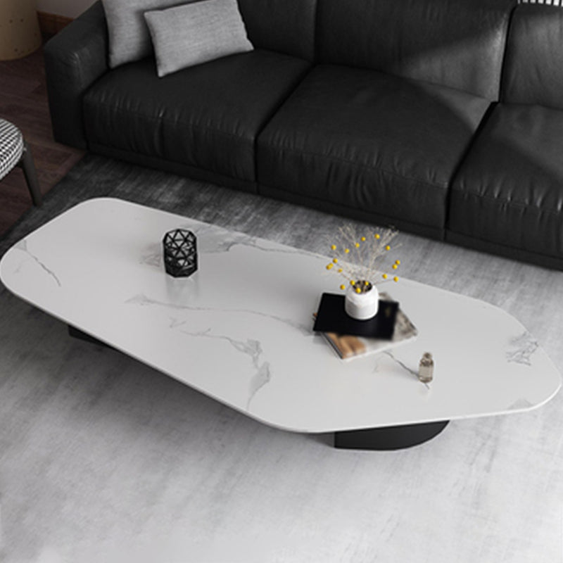 Free Form with 2 Legs Coffee Table Modern Slate Cocktail Table in White/Gold