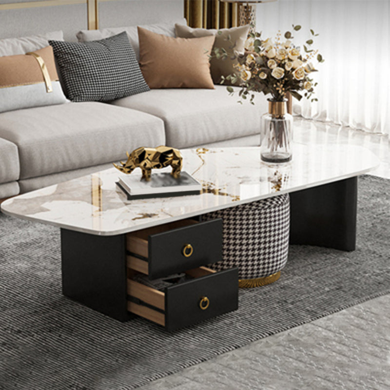 Free Form with 2 Legs Coffee Table Modern Slate Cocktail Table in White/Gold