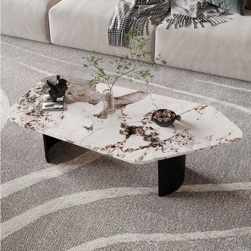 Free Form with 2 Legs Coffee Table Modern Slate Cocktail Table in White/Gold