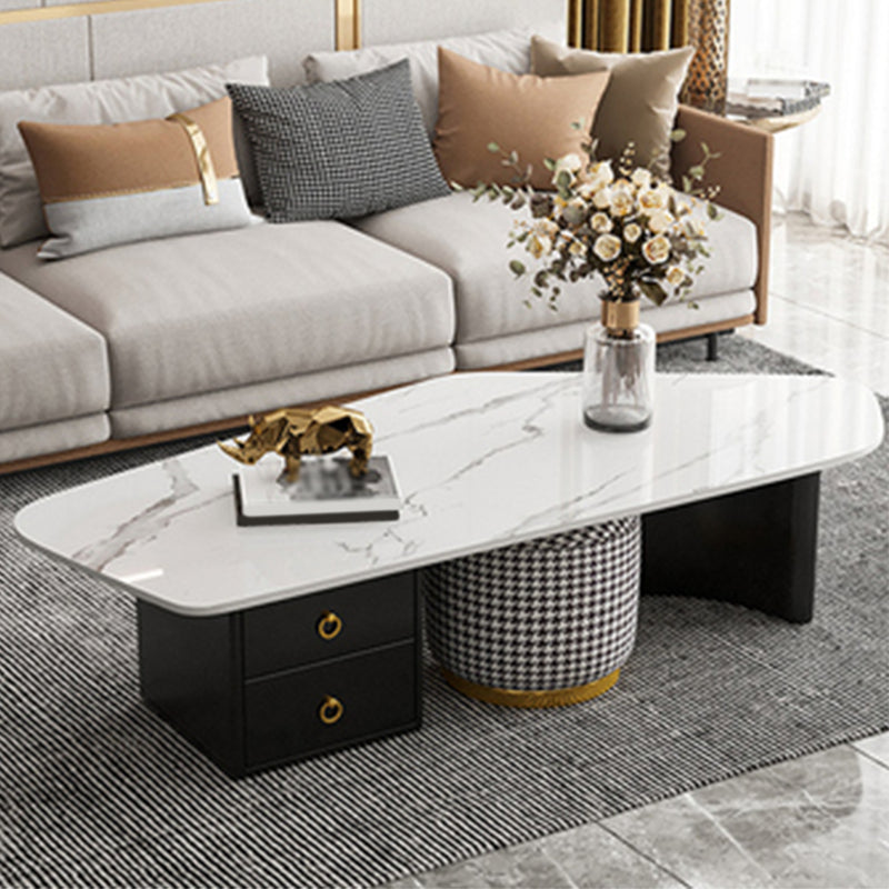 Free Form with 2 Legs Coffee Table Modern Slate Cocktail Table in White/Gold