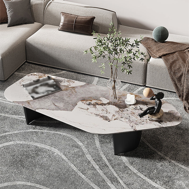 Free Form with 2 Legs Coffee Table Modern Slate Cocktail Table in White/Gold