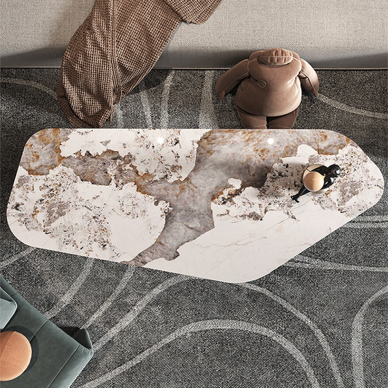 Free Form with 2 Legs Coffee Table Modern Slate Cocktail Table in White/Gold