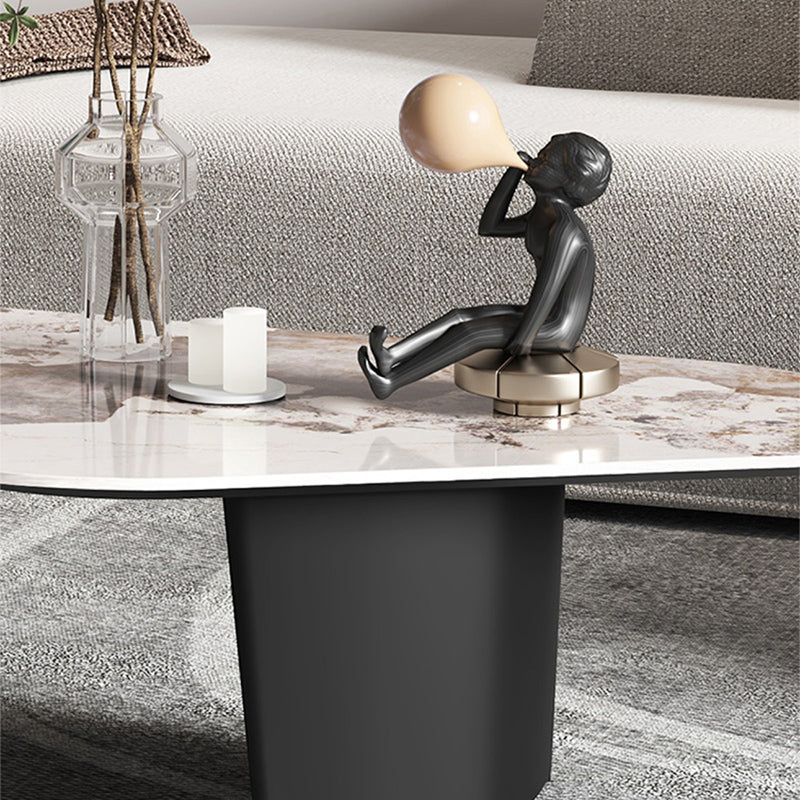 Free Form with 2 Legs Coffee Table Modern Slate Cocktail Table in White/Gold