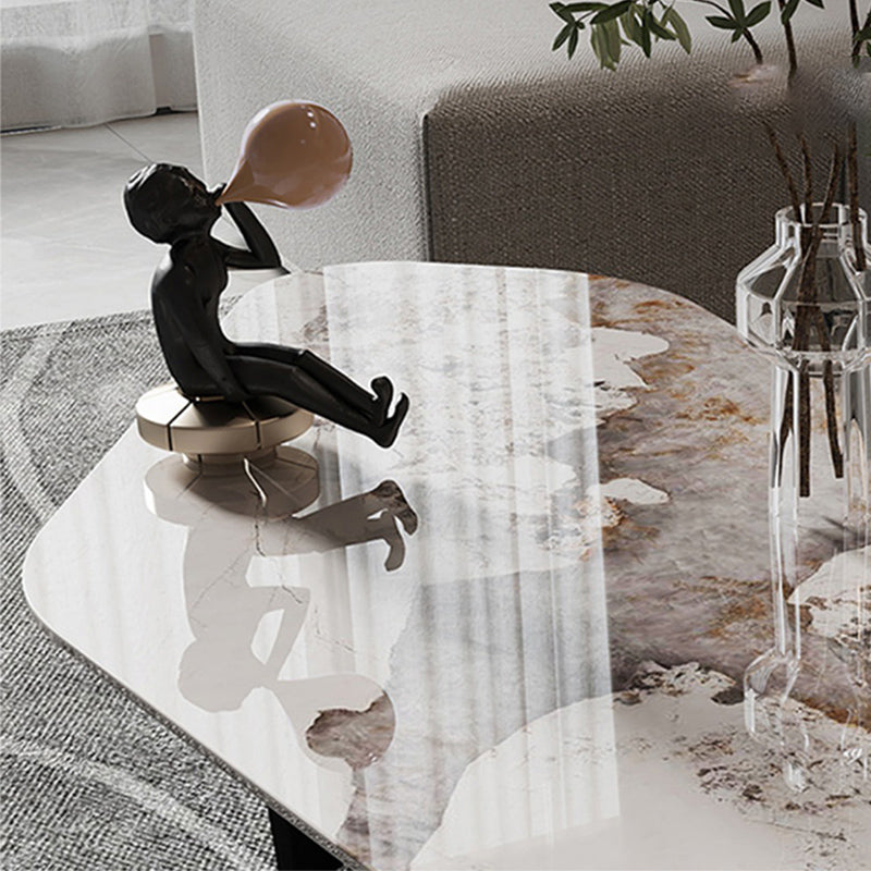 Free Form with 2 Legs Coffee Table Modern Slate Cocktail Table in White/Gold