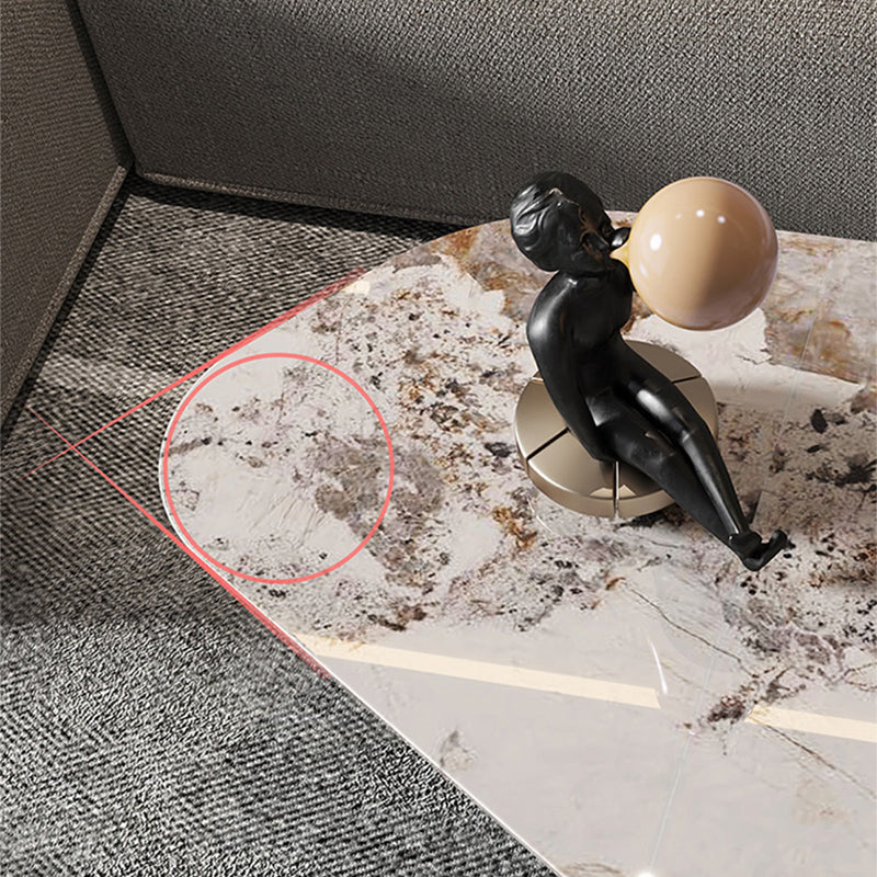 Free Form with 2 Legs Coffee Table Modern Slate Cocktail Table in White/Gold