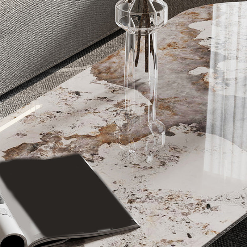 Free Form with 2 Legs Coffee Table Modern Slate Cocktail Table in White/Gold