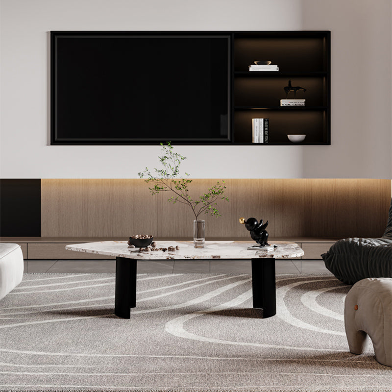 Free Form with 2 Legs Coffee Table Modern Slate Cocktail Table in White/Gold