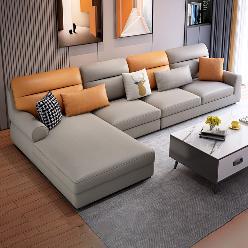 L-Shape Rolled Arm Pillowed Back Cushions Sectional Sofa with Chaise