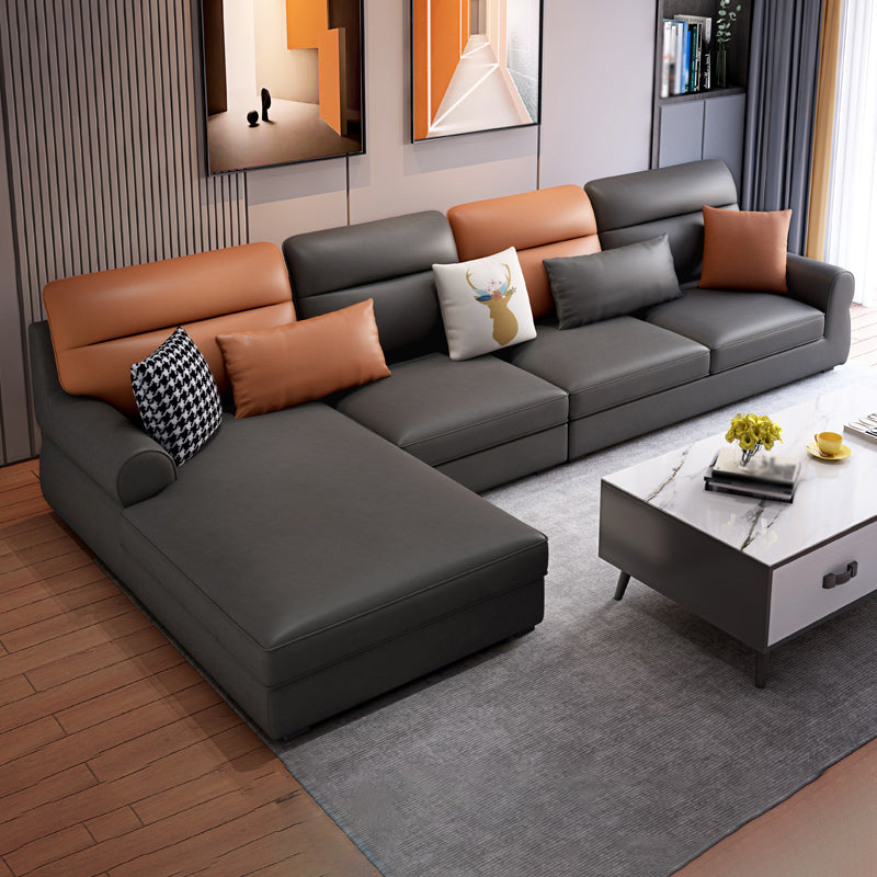 L-Shape Rolled Arm Pillowed Back Cushions Sectional Sofa with Chaise