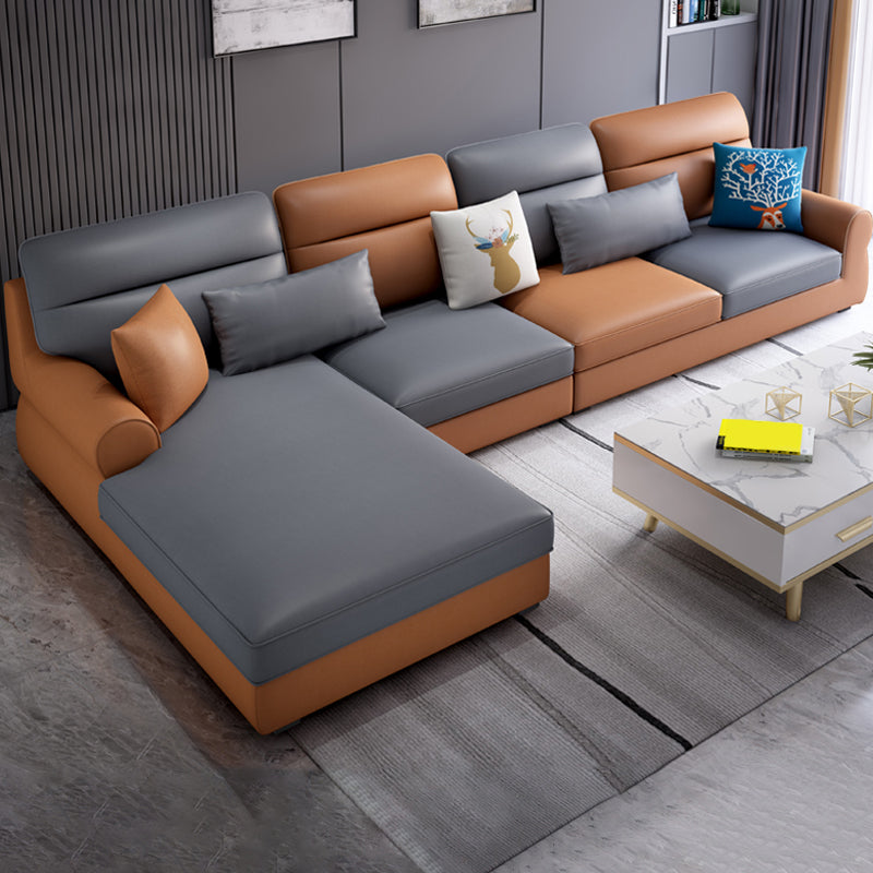 L-Shape Rolled Arm Pillowed Back Cushions Sectional Sofa with Chaise