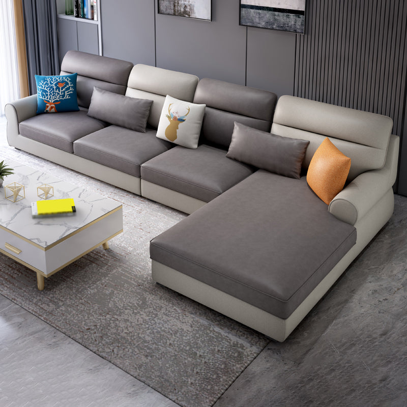 L-Shape Rolled Arm Pillowed Back Cushions Sectional Sofa with Chaise