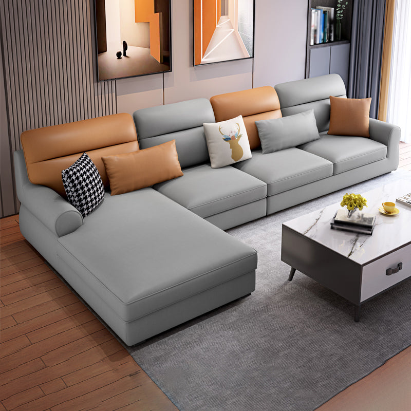 L-Shape Rolled Arm Pillowed Back Cushions Sectional Sofa with Chaise