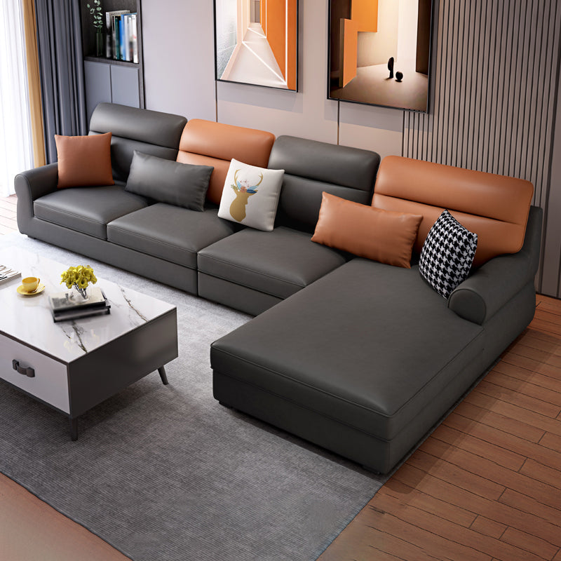 L-Shape Rolled Arm Pillowed Back Cushions Sectional Sofa with Chaise