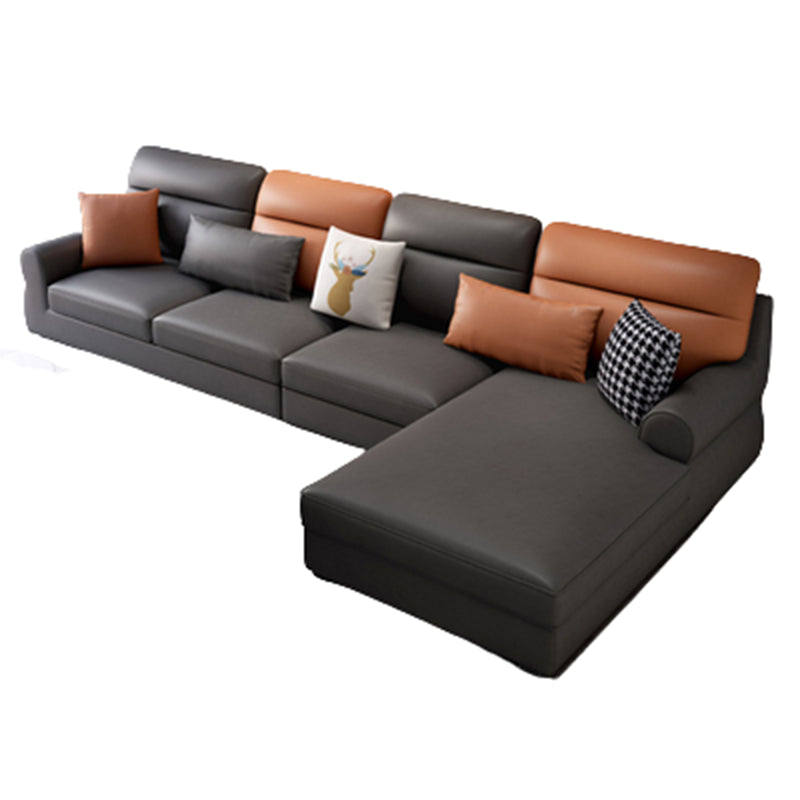L-Shape Rolled Arm Pillowed Back Cushions Sectional Sofa with Chaise