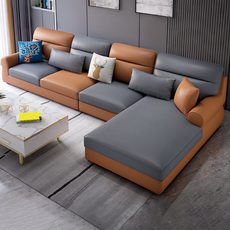 L-Shape Rolled Arm Pillowed Back Cushions Sectional Sofa with Chaise