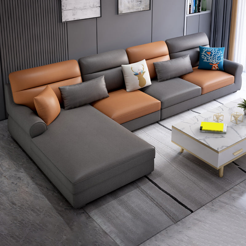 L-Shape Rolled Arm Pillowed Back Cushions Sectional Sofa with Chaise