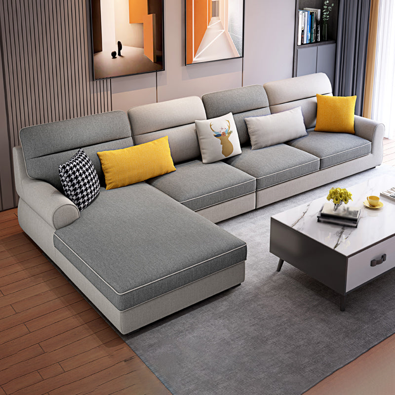 L-Shape Rolled Arm Pillowed Back Cushions Sectional Sofa with Chaise