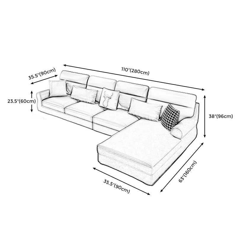 L-Shape Rolled Arm Pillowed Back Cushions Sectional Sofa with Chaise