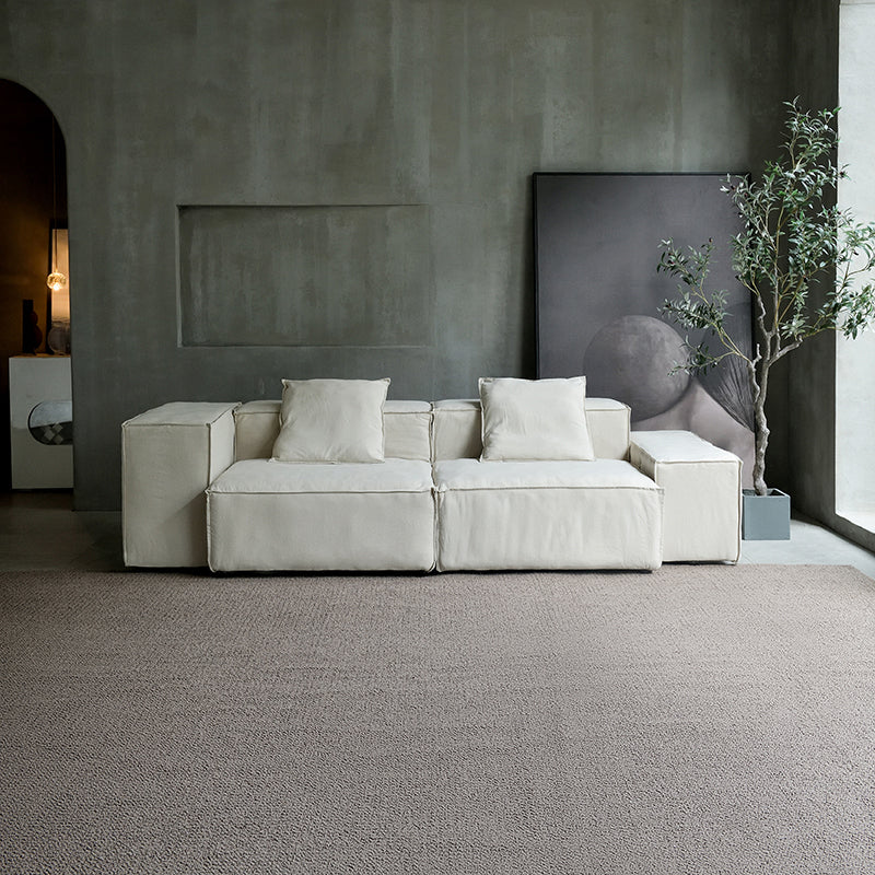 Cotton Blend Square Arm Sectional Sofa 25.6"High Cushion Back Sofa,White