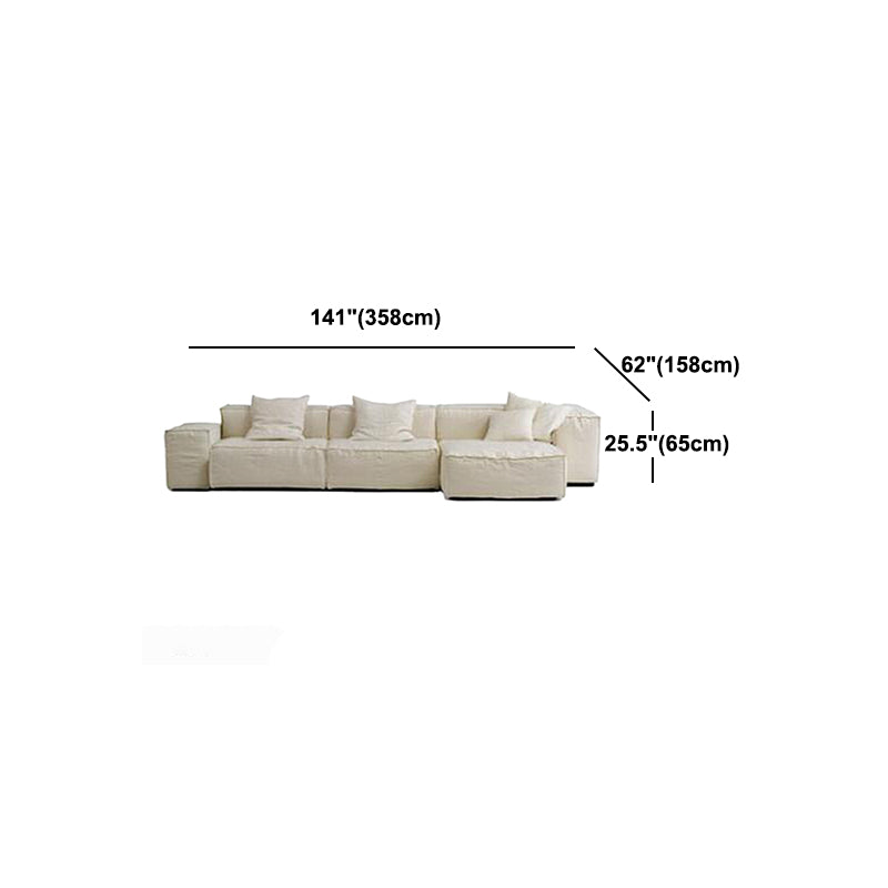 Cotton Blend Square Arm Sectional Sofa 25.6"High Cushion Back Sofa,White
