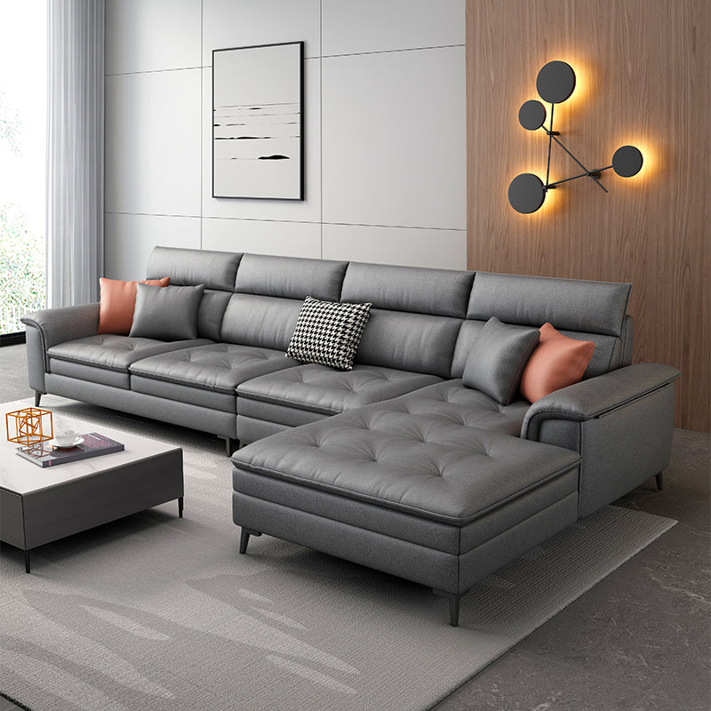 Faux Leather Stain-Resistant L-Shape Sectional Sofa with Chaise for Four People