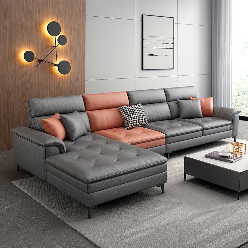 Faux Leather Stain-Resistant L-Shape Sectional Sofa with Chaise for Four People